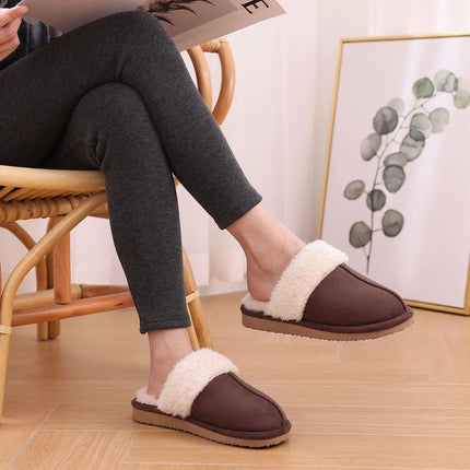 Kidmi Winter Women Fuzzy Slippers Classic Brand Fluffy House Shoes Indoor Warm Suede Cozy Slippers Casual Non-slip Cotton Shoes