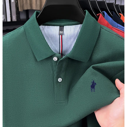 100% pure cotton luxury men's long-sleeve polo shirt designer brand Paul pony embroidery soft comfort spring autumn casual T-shirt