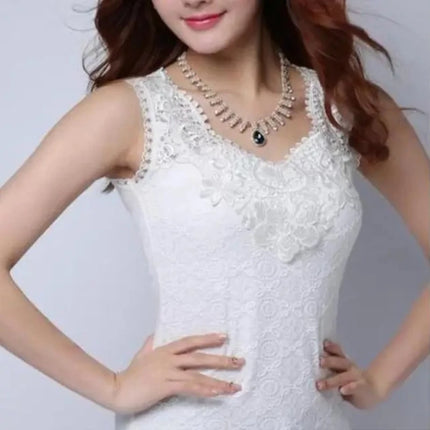 Women's Sleeveless Blouse Summer Chiffon Lace Top Clothing