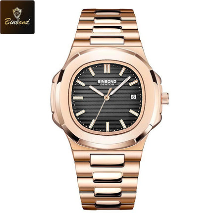 BINBOND Luxury Military Man Watch Square Waterproof Luminous Date Week Men Watch Stainless Steel Quartz Men's Watches Reloj