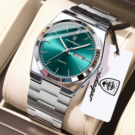 POEDAGAR Exquisite Business Men's Watch Stainless Steel Waterproof Luminous Man Wristwatch Date Week Classic Men's Quartz Watches