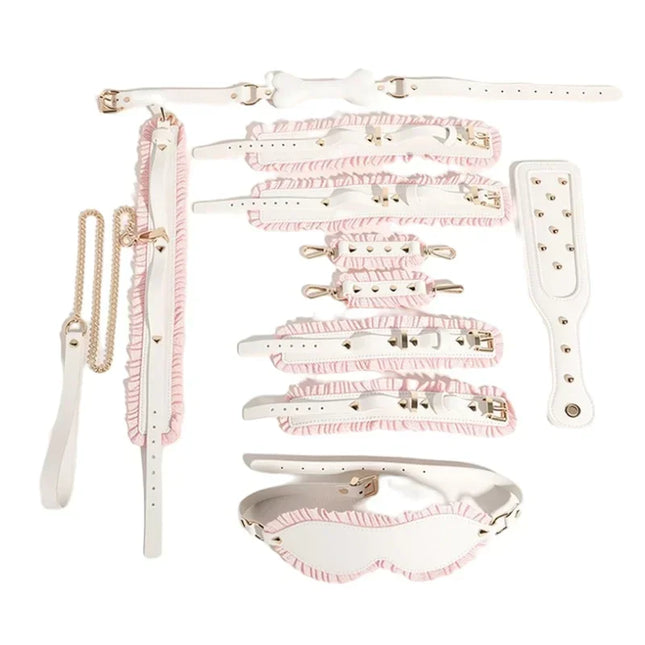 Adult BDSM Products Bondage Sex Toy Kits with PU Leather Handcuffs Collar Mask Bone Plug Game Accessories for Couple Erotic Shop