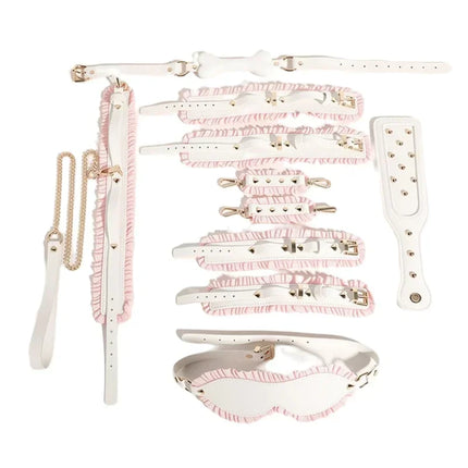 Adult BDSM Products Bondage Sex Toy Kits with PU Leather Handcuffs Collar Mask Bone Plug Game Accessories for Couple Erotic Shop