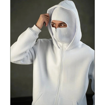 Men'sBalaclava Y2K Gothic Harajuku  Autumn Winter New Item Double Hooded Sweatshirt Homme Hooded Mask Zipper Sportswear