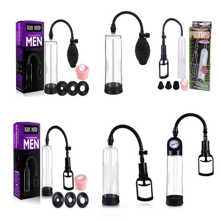 Adult Male Vacuum Pump Kit, Manual Enlargement Trainer with Clear Cylinder, Comfort Rings, Hose and Accessories for Performance