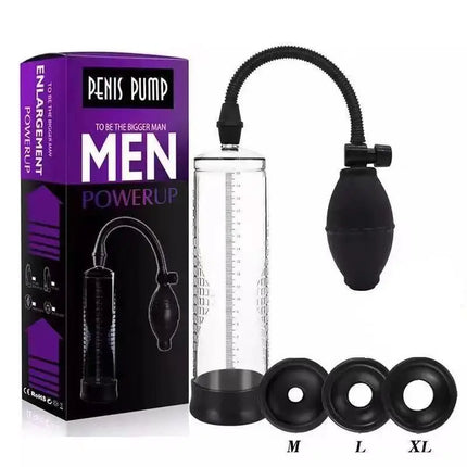 Adult Male Vacuum Pump Kit, Manual Enlargement Trainer with Clear Cylinder, Comfort Rings, Hose and Accessories for Performance