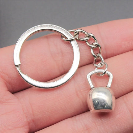 DIY Metal Keychain Holder Antique Silver Color 18x11x11mm Kettle Bell Pendant Keyring Souvenirs Gift