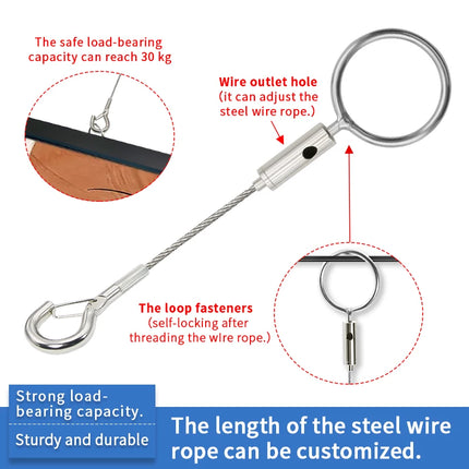 2mm Adjustable Steel Cable Suspension Kit, Heavy-Duty Hook for Steel Wire Rope Capable of Bearing 30kg, Extendable Clothesline