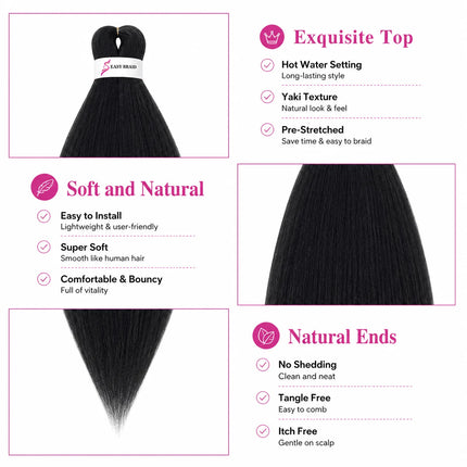 EZ Pre-Stretched Braiding Hair Flame Retardant Synthetic Hair for Women Easy Braids Hair Extensions for Box Braids Twist Crochet