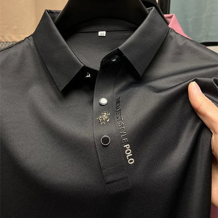 Brand high-end ice silk short sleeved men's POLO shirt 2024summer fashionable embroidery design top breathable and cool T-shirt