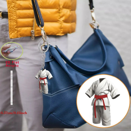 2D Karate Costume Keychain Jiu-Jitsu Themed Pendant Charms Flat Acrylic Hanging Decoration for Bags Festive Party Gift