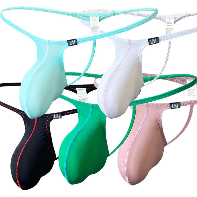 Men's Ice Silk Low-Waist Thong Underwear with Thin Straps Sexy Large Bag Briefs New Arrival  Men's Underwear