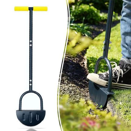 Metal Half-Moon Shovel - A Heavy-Duty Manual Lawn Trimming Tool with an Ergonomic Handle, Suitable for Patios and Gardens.