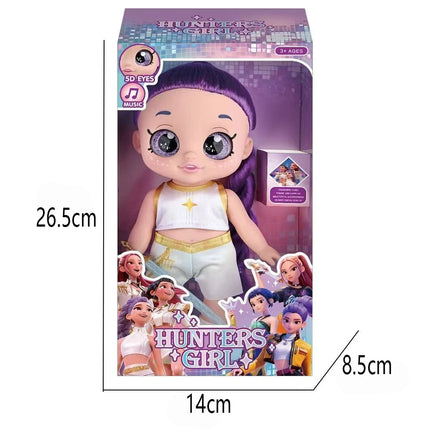 Hot Demon Hunters Fashion Doll with Purple Braids Interactive Music Doll with 5D Eyes Pet Toy Perfect Play Set Gifts for Childs