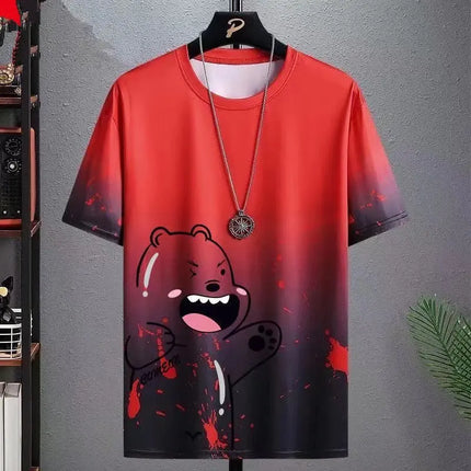 Ice Silk Quick Dry Summer T-Shirt Men's Short Sleeve Loose Fit Sport Casual Thin Trendy round Neck Polyester Fiber Camo Pattern