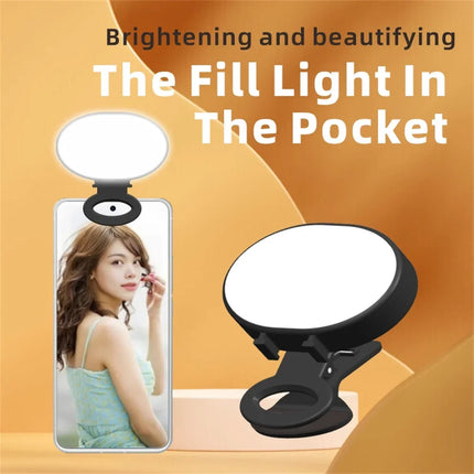 Portable Mini Selfie Artifact LED Pocket Fill Light Ring Light Round Ring Lamp Flash For Mobile Phone Lens Video Photography ﻿