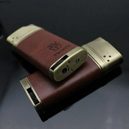 Refillable Butane Gas Lighter with Leather Cover Metal Windproof Turbo Torch Lighters Outdoor Portable Cigar Lighter Men's Gifts