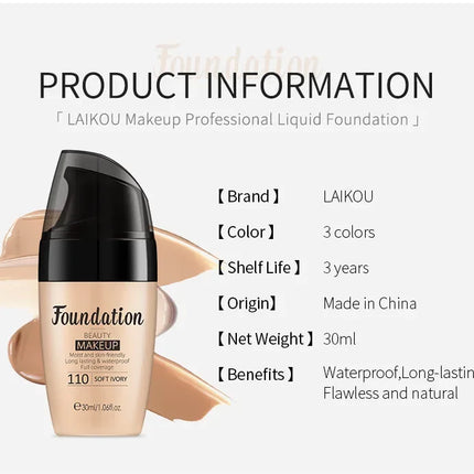 30ml Liquid Foundation Waterproof Makeup High Coverage Concealer Long-lasting Cover Dark Circle Brighten Matte BB Cream Cosmetic