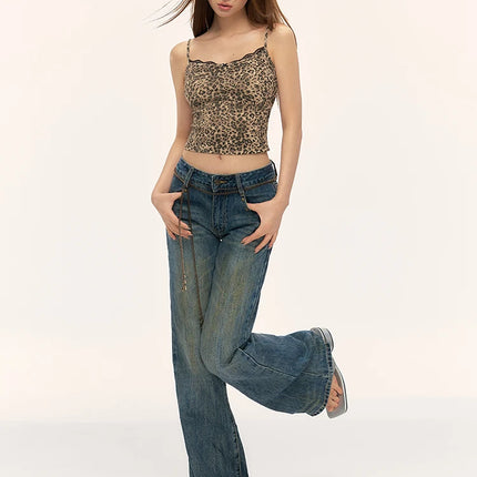American Sle Leopard Print Lace Crop Top Women's Svel Outerwear Summer New Design Sensation Small irt Ciwalk Outfit