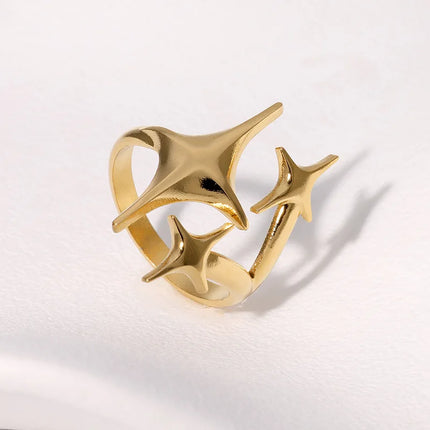 Stainless Steel Ring Punk Vintage Y2K Cross Star Open Rings for Women Fashion Couple Jewelry Gift Simple Senior Sense Adjustable