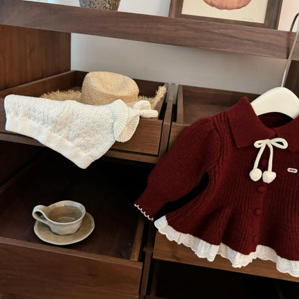 Knitted New Year's Sweater 2026 New Style Little Fragrant Girl Baby Sweet Princess Skirt Knitted Sweater
