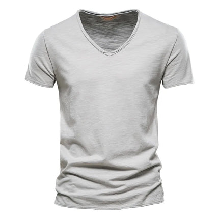 Wholesale Drop-Ship 100% Cotton Men T-shirt V-neck Slim Soild T-shirts Male Tops Tees Short Sleeve T Shirt For Men Plus Size 5XL