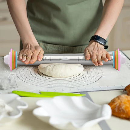Adjustable Stainless Steel Rolling Pin with 4 Thickness Removable Rings Versatile Dough Roller for Baking Pizza Bakeware Tools