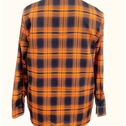 Plus Size 1XL-5XL Women Soft Polyester Fabric Plaid Shirt Casual Fall/Winter Style Machine Washable Button-Up Design Shirt