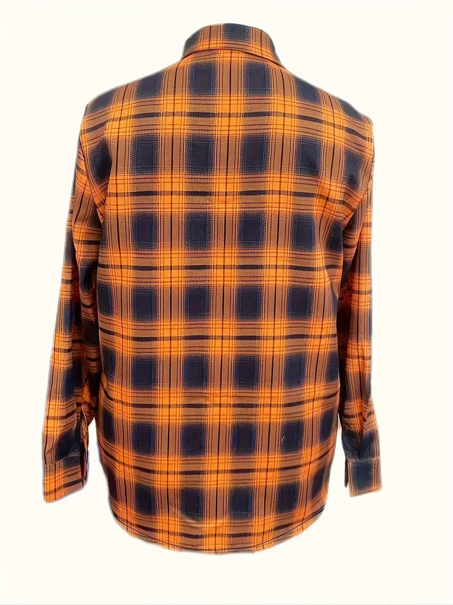 Plus Size 1XL-5XL Women Soft Polyester Fabric Plaid Shirt Casual Fall/Winter Style Machine Washable Button-Up Design Shirt