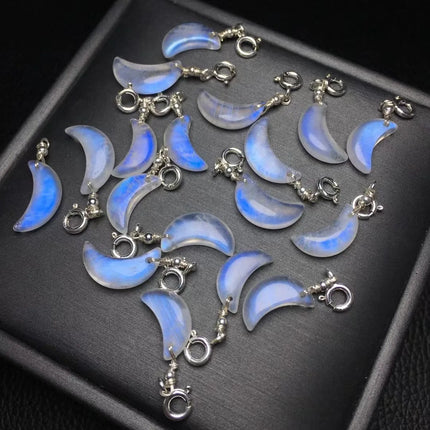 1 Pc Fengbaowu Natural Blue Moonstone Moon Pendant 925 Sterling Silver Reiki Healing Stone Jewelry Gift DIY Accessories