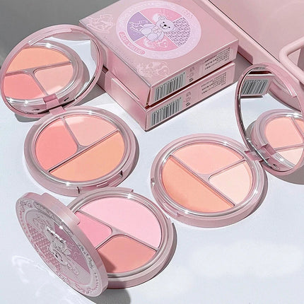 Bear Knight Blush Palette with Single Round Head Blush Brush Natural Matte Shimmer Long-Lasting Cheek Color Makeup Set for Daily