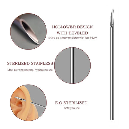 Disposable Sterile Body Piercing Needles Stainless Steel 0.8/1.0/1.2/1.6/2.0mm for Ear Nose Belly Tongue Eyebrow Piercer Tools
