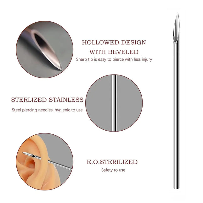 Disposable Sterile Body Piercing Needles Stainless Steel 0.8/1.0/1.2/1.6/2.0mm for Ear Nose Belly Tongue Eyebrow Piercer Tools