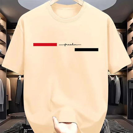 Simple Fashion Striped Graphic T-Shirts for Men, Summer Casual Letter-Printed T-Shirts, Loose Streetwear Harajuku Tees Tops