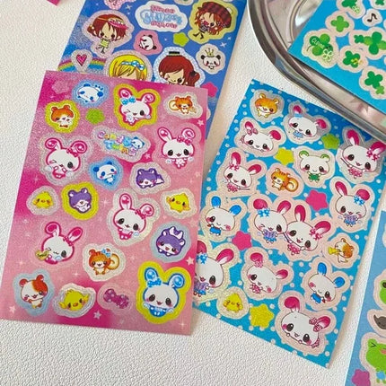 8 Sheets Japanese Cartoon Bunny Girl Radiation Stickers, Strawberry Frog Hand Account, Used for Magazine Decoration Stickers S