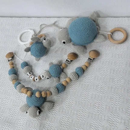 1 Set DIY Crochet Bear Baby Teether Newborn Bunny Rattle Toy Wooden Molar Teething Ring Pacifier Clips Chain Set Baby Stuff
