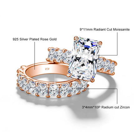Real 5 Carat 9*11mm Radiant Cut Moissanite Engagement Rings for Women Wedding Band 925 Sterling Silver D Color VVS GRA Certified