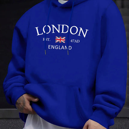 Stylish London England Flag Print Hoodie - Fashion Hoodies for Men with Long Sleeve Comfortable Regular Fit