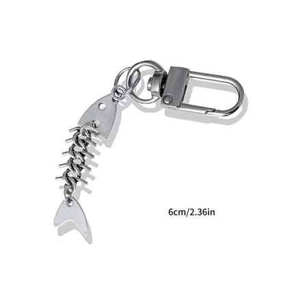 Simple Metal Fishbone Charm Keychain Unique Hanging Ornament Keyring Fashion Pendants for Purse Bag Backpack Handbag