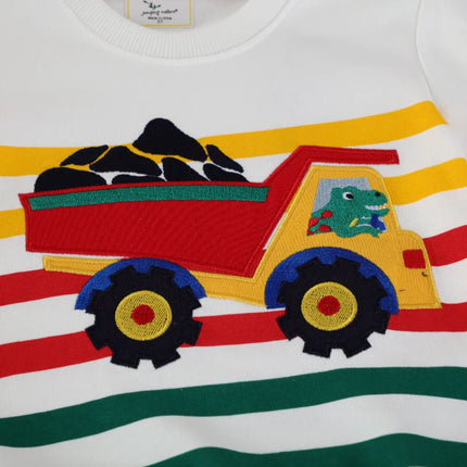 Jumping Meters 2-7T 2025 Design Striped Boys Sweatshirts Truck Car Embroidery Hooded Shirts Kids Clothes Long Sleeve Autumn Tops