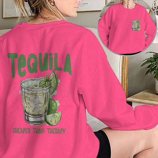 Vintage Watercolor Graphic Sweatshirts "Cheaper Than Therapy" Slogan Men's Women's Sweater Casual Retro Style Crewneck Tops