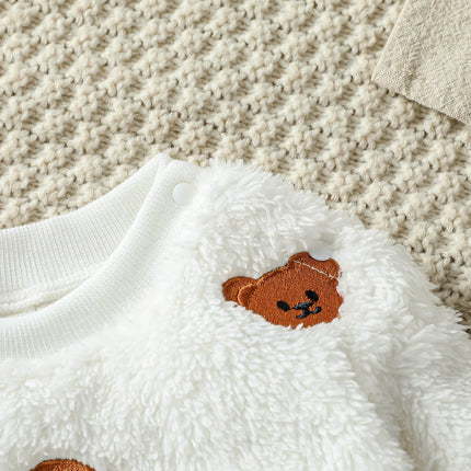 2025 Baby Boys Girls Unisex 2Pcs Autumn Winter Thicken Long Sleeve Warm Fleece Cute Bear Cartoon Casual Clothing Sets For 1-3Y