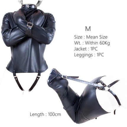 Super Tight PU Leather Mermaid Bondage Kit with Fetish Bodysuit Harness Leg Bag for Couple Cosplay Sex Binder BDSM Clothes