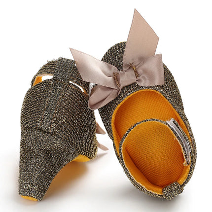 Princess Style Newborn Baby Girl Cute Shoes Solid Color Bow High Heels First Step Toddler Walk Party Dress Footwear