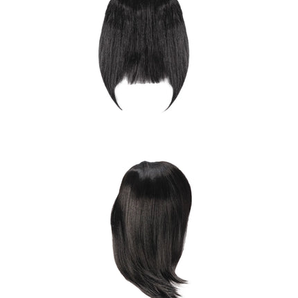2PCS Black Drawstring Ponytail + Bangs Set, Straight Synthetic Hair Extensions, for Women Cosplay Daily Wear