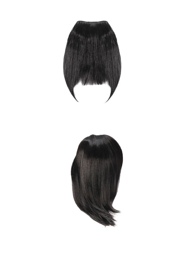 2PCS Black Drawstring Ponytail + Bangs Set, Straight Synthetic Hair Extensions, for Women Cosplay Daily Wear
