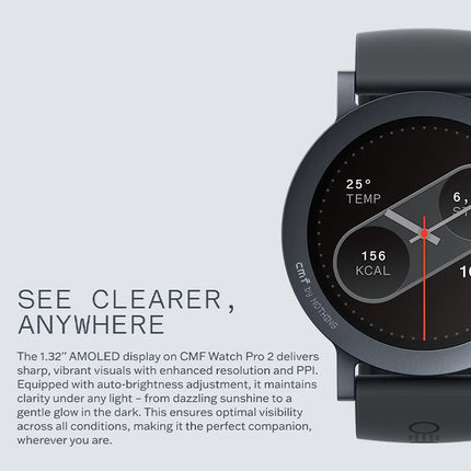 CMF by Nothing Global Version Watch Pro 2 BLUETOOTH CALLS 1.32'' AMOLED 60 FPS Display 11 Days Battery GPS life SpO₂ Monitors