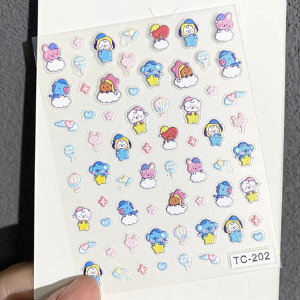 Kawaii BT21 Nail Stickers Embossed DIY Phone Cases Water Bottles Nail Decoration Stickers CHIMMY COOKY KOYA TATA Anime Gift Toys
