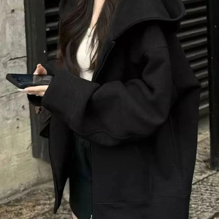 Korean Sle Women's Hoodie Fce Lined Zipper Jaet Loose Fit Long Sve Casual Comfortable Breathable Autumn Winter Coat