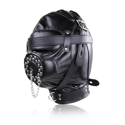 Full Enclosure Padded Leather Hood Mask with Muzzle Gag BDSM Bondage Sensory Deprivation Slave Role Play Gear Adult Sex Toy